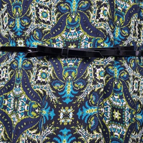 The Limited Womens Long Sleeve Green Tile Print Belted Pleated Dress Size 14 NWT - Picture 8 of 10